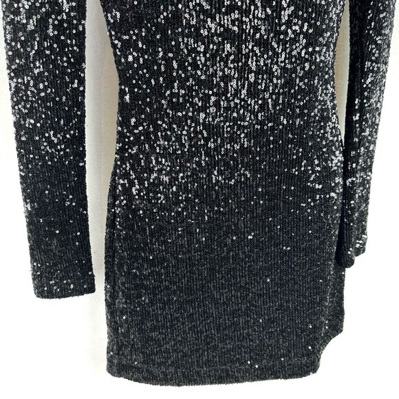 Rebecca Vallance Black Bow Sequin Long Sleeve Mock Neck Mica Mini Dress US 6 - Picture 5 of 10